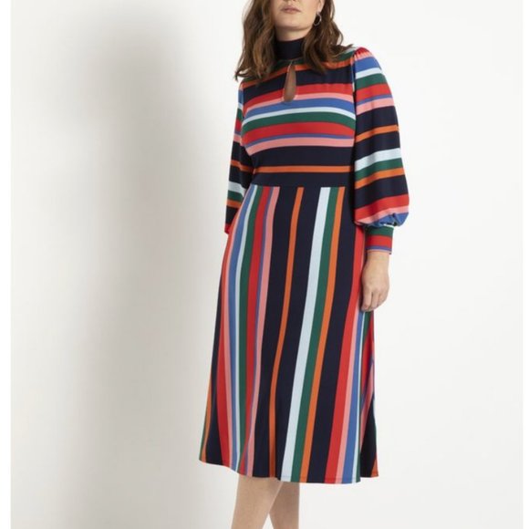Eloquii Dresses & Skirts - Eloquii A-Line Dress With Puff Sleeves in Rainbow Stripes Size 14